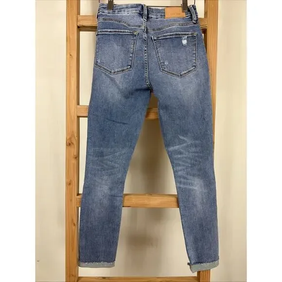 NWT Dear John Blue Distressed 5-Pocket Button Zip Skinny Jeans #1185 Size 25 - Picture 2 of 4